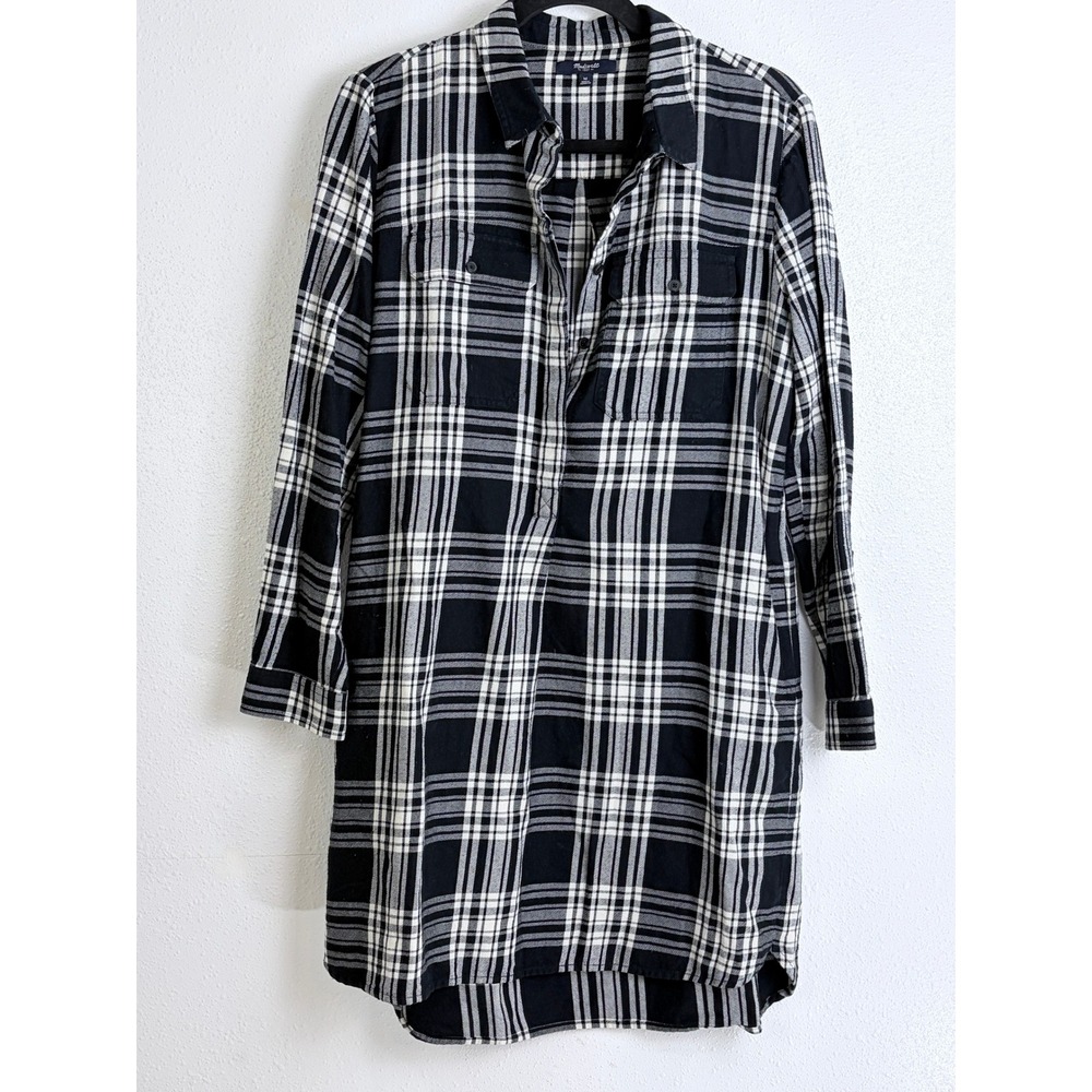 Madewell Black White Glendale Plaid Flannel Daywalk Shirtdress Womens Size M